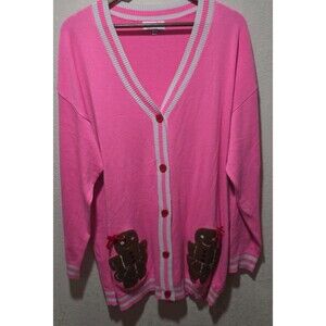 Jess Lea Christmas Gingerbread Ugly Sweater Cardigan L/XL Pink Ginny Long Girl